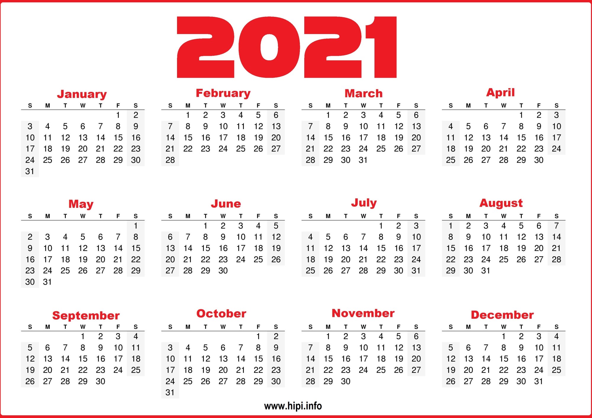 free 2021 yearly calender template 12