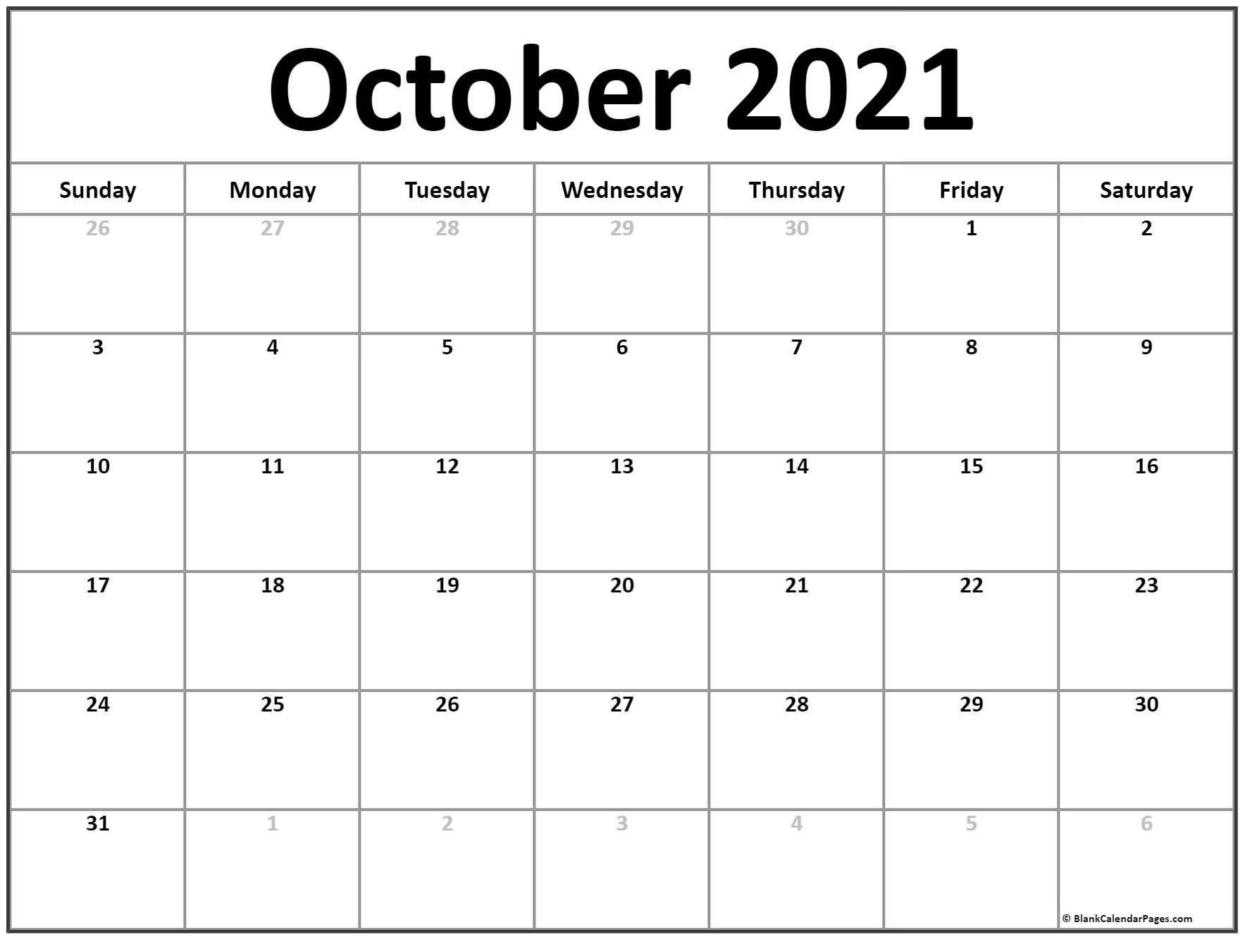 October 2021 calendar