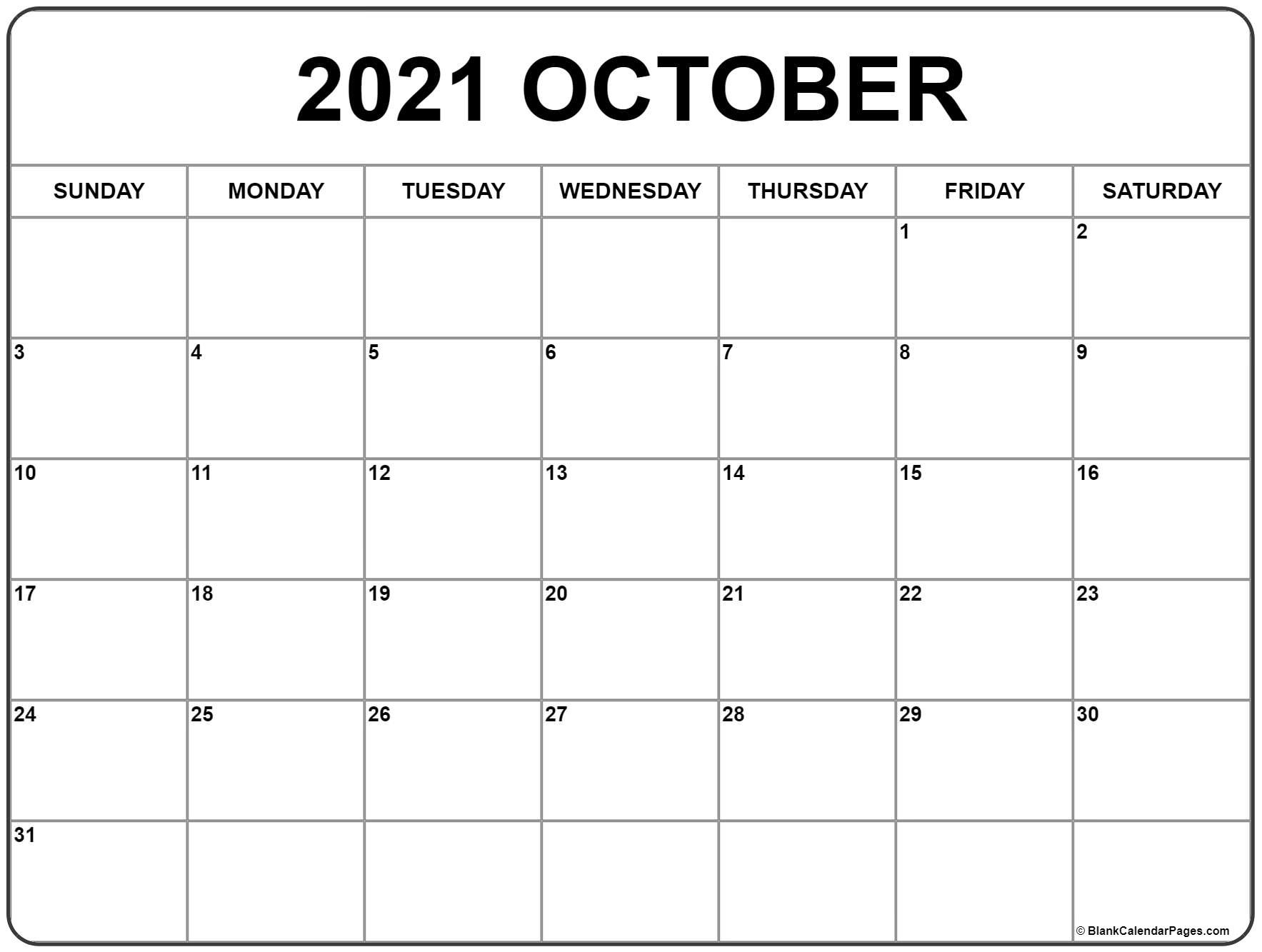 October 2021 calendar