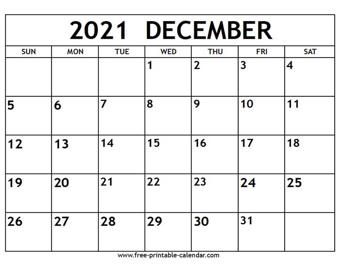 december 2021 calendar