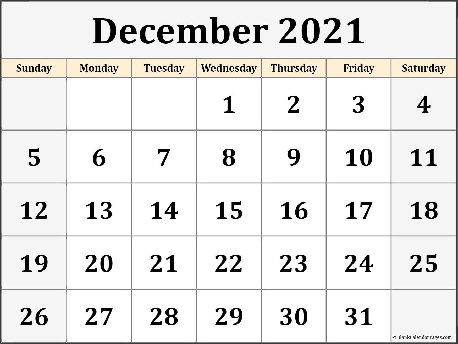 December 2021 calendar