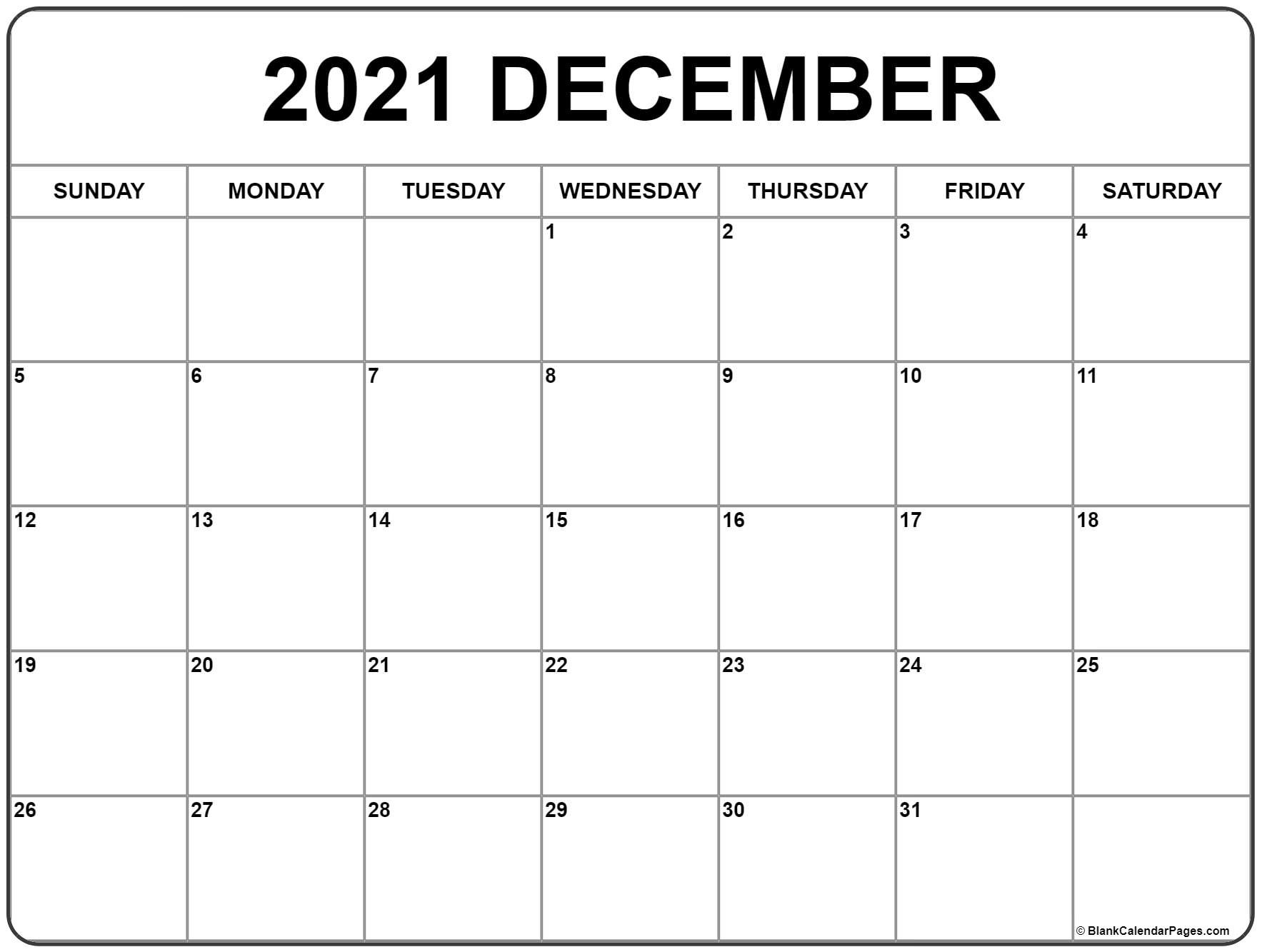 December 2021 calendar