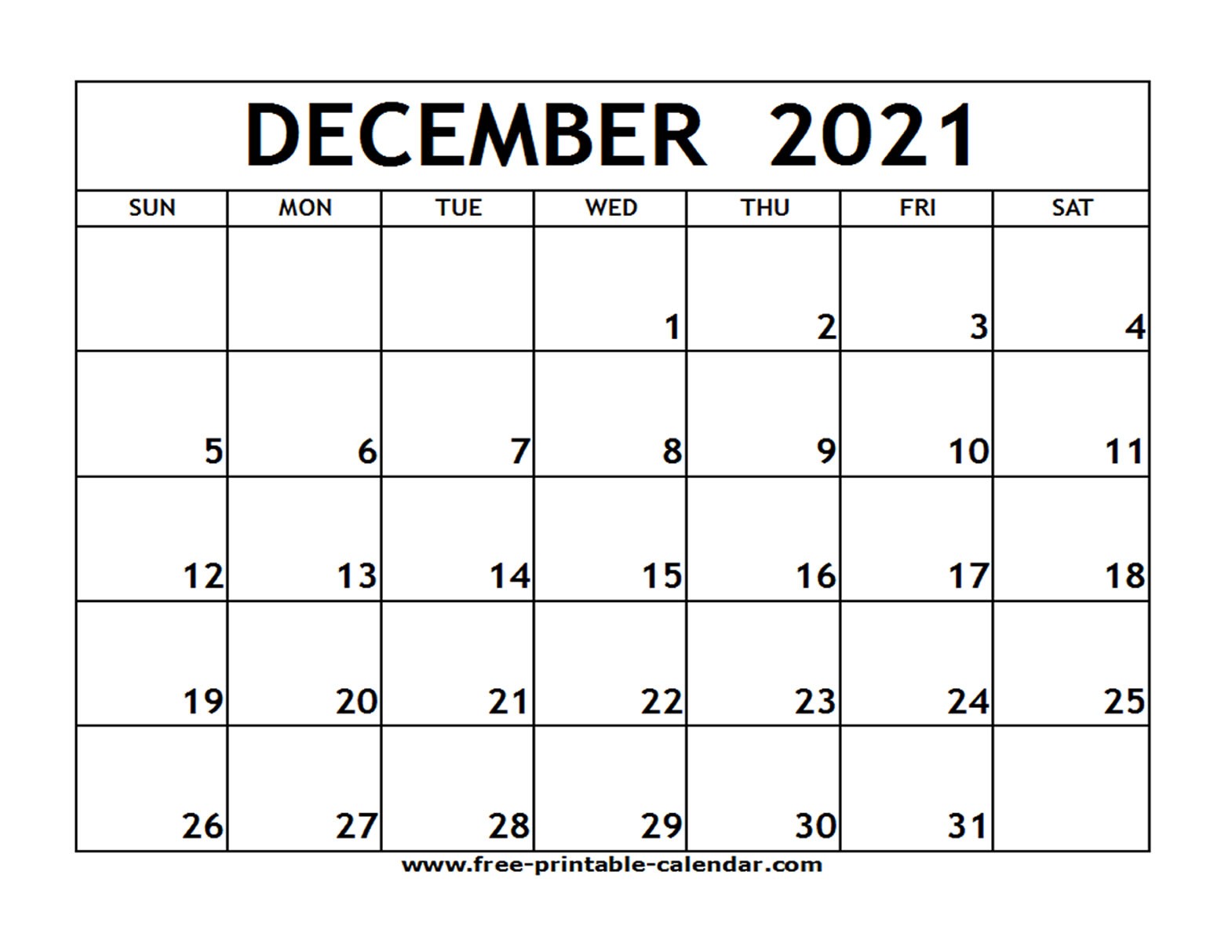 december 2021 printable calendar