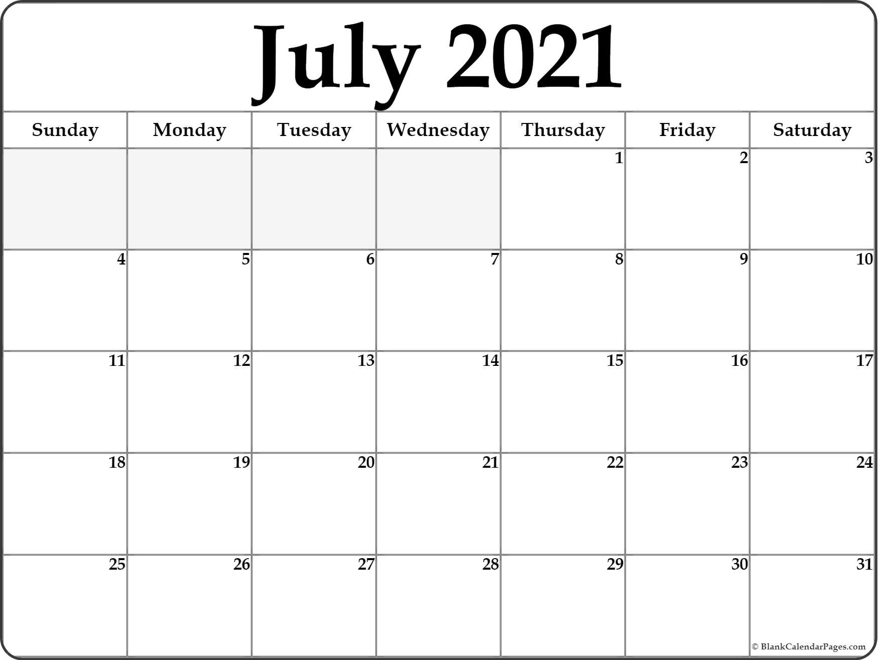 July 2021 calendar