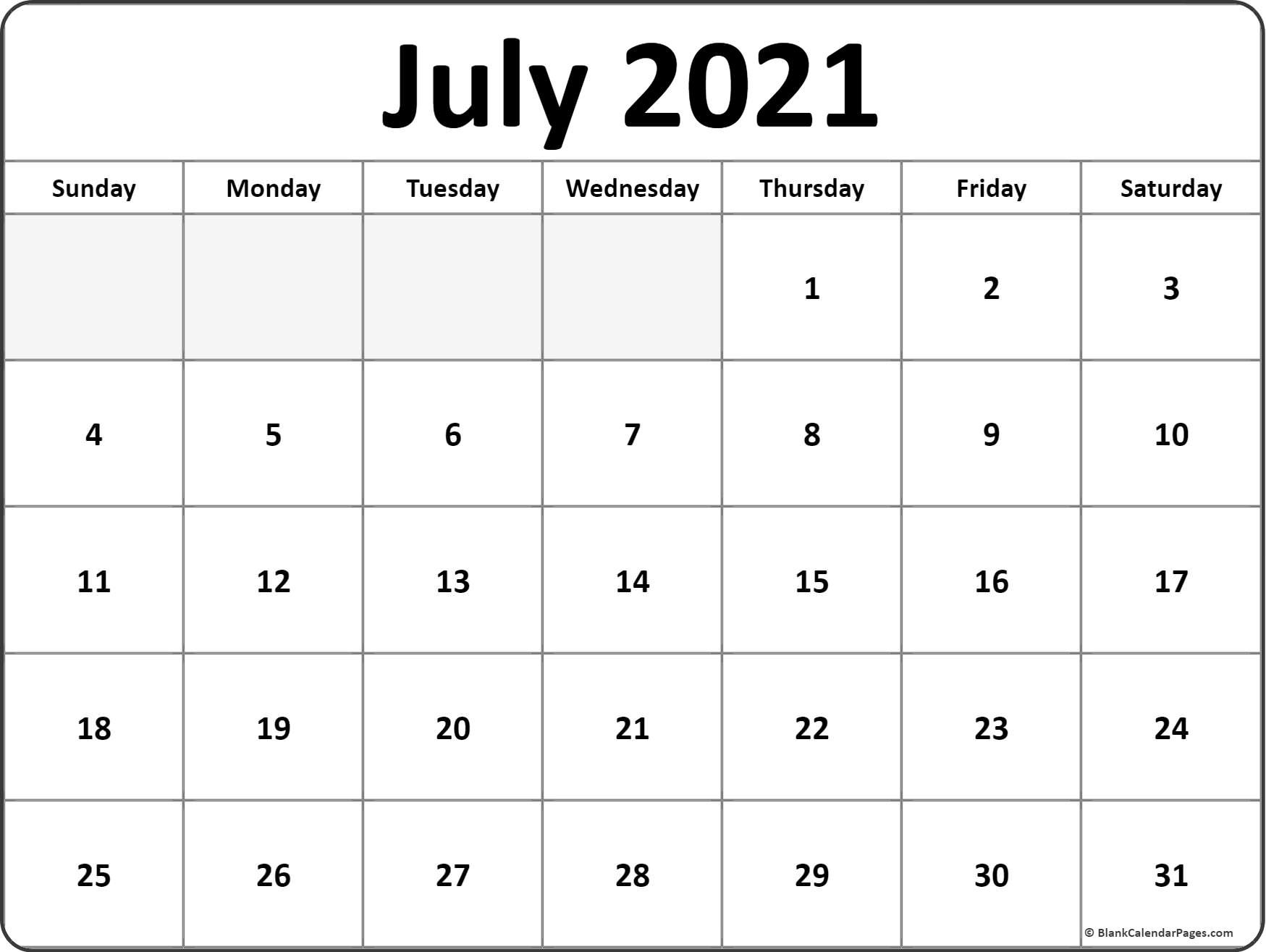 July 2021 calendar