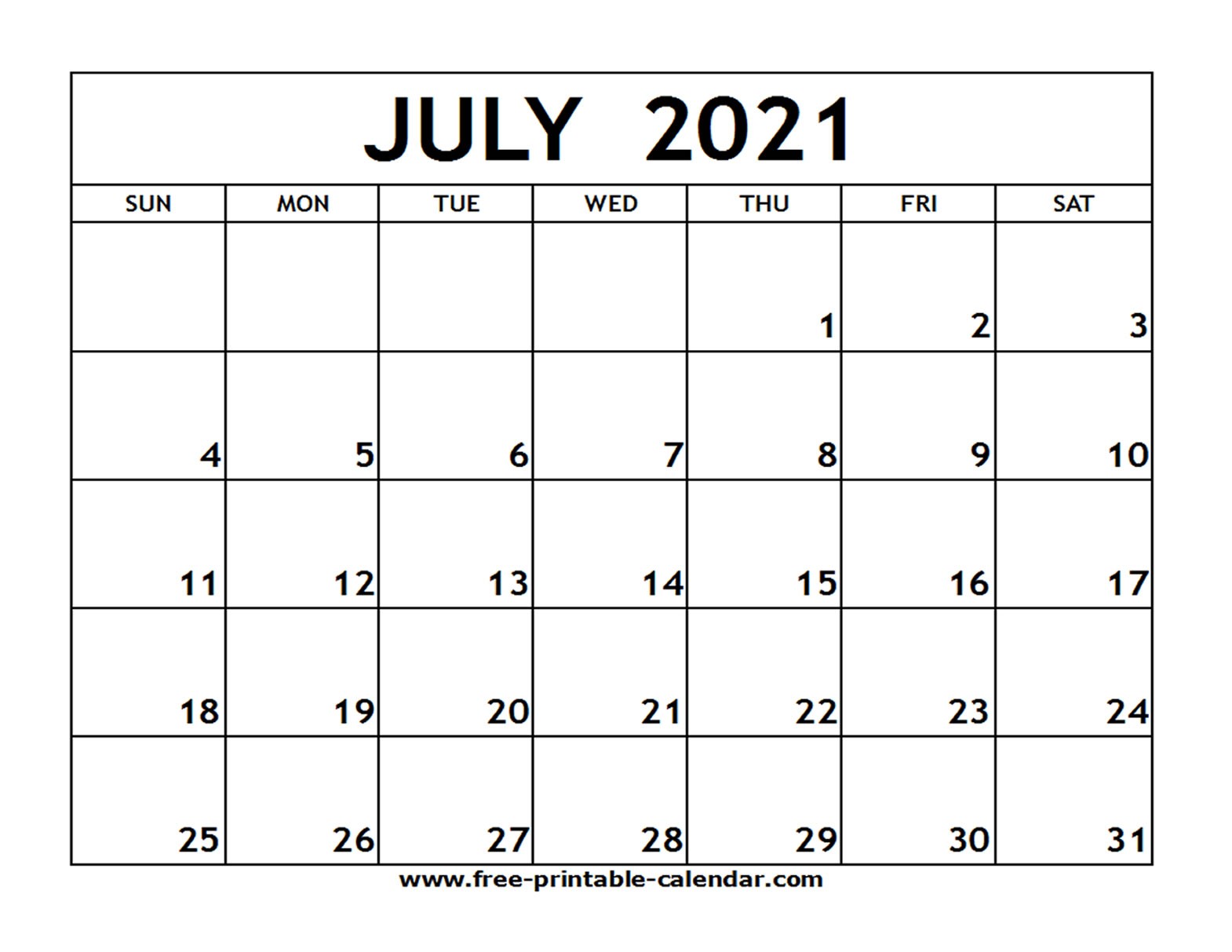 july 2021 printable calendar