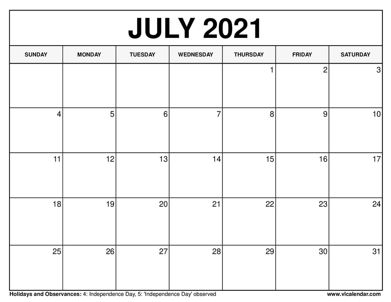 Printable July 2021 Calendar Printable July 2021 Calendar Templates with Holidays