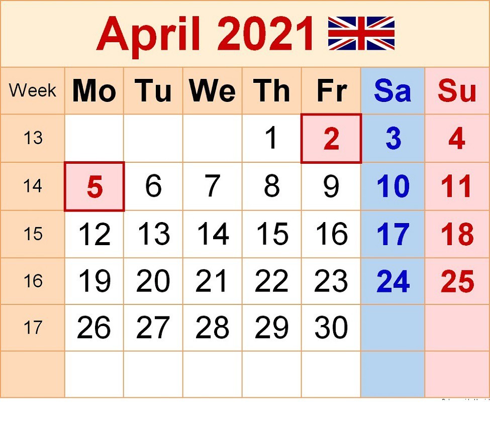 monday to sunday calendar 2021 full months