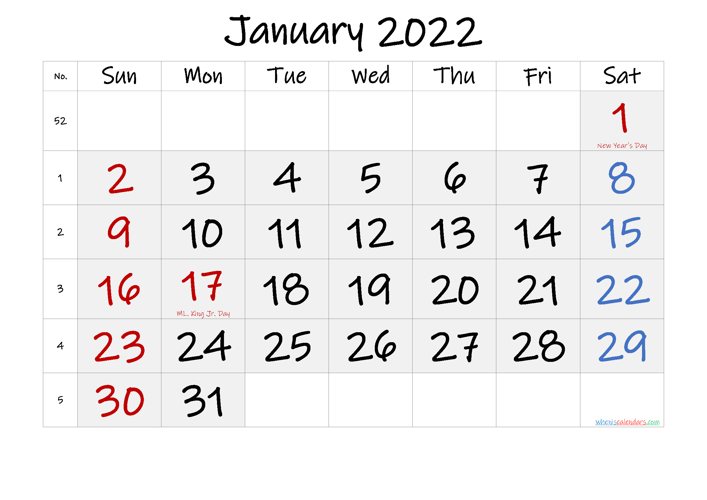 January 2022 Printable Calendar Free Free Printable Calendar Monthly