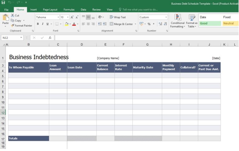 Business Indebtedness Template | Free Printable Calendar Monthly