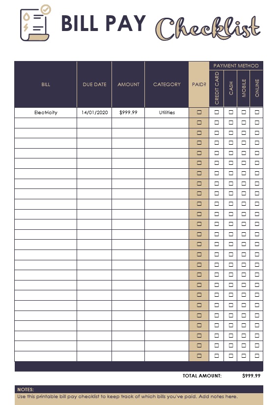 Checklist Calendars For Bill Payment | Free Printable Calendar Monthly