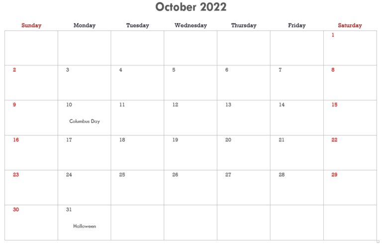 Excel Monthly Calendar Template 2022 | Free Printable Calendar Monthly